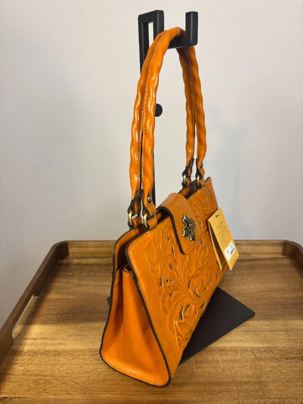 Patricia Nash Rosina Floral Cutouts Sun Yellow Leather Satchel New